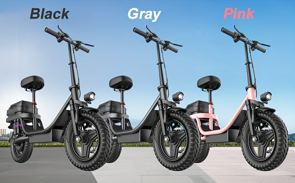 Peak Power 740W Adult Electric Scooter with Seat, 48V10/15AH Lithium Battery, 10 Shock Absorption, 14-Inch Tubeless Protective Tires, Dual Disc Brakes