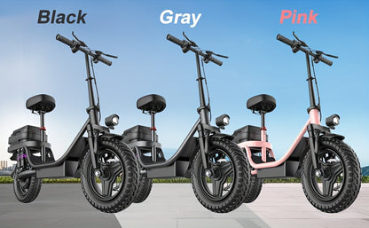 Peak Power 740W Adult Electric Scooter with Seat, 48V10/15AH Lithium Battery, 10 Shock Absorption, 14-Inch Tubeless Protective Tires, Dual Disc Brakes