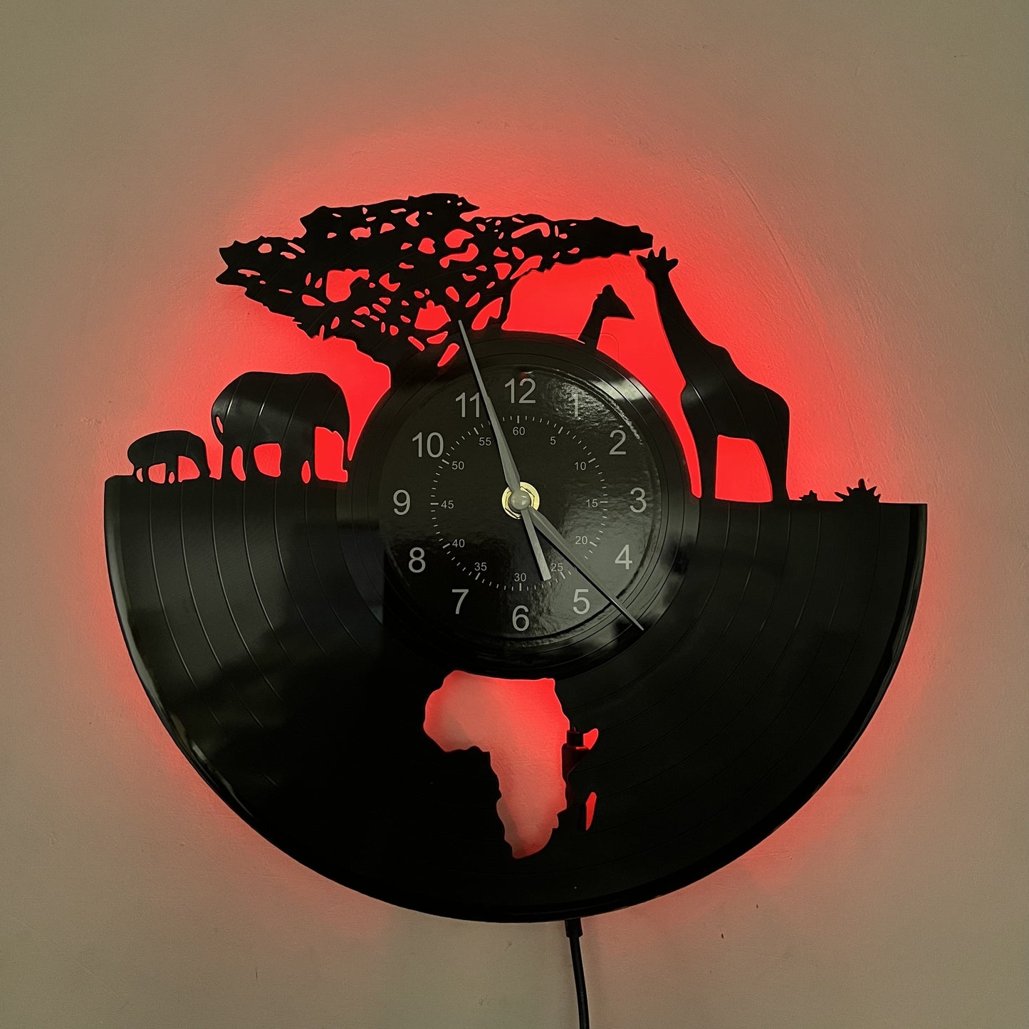 Vinyl LED Lights Wall Clock, Home Decoration, Office Decoration, Hotel Decoration, Halloween Decoration, Christmas Gifts, Birthday Gifts, African Animal Theme Super Magic Mood Wall Clock, Stylish Wall Clock, Wall Clock Acryli