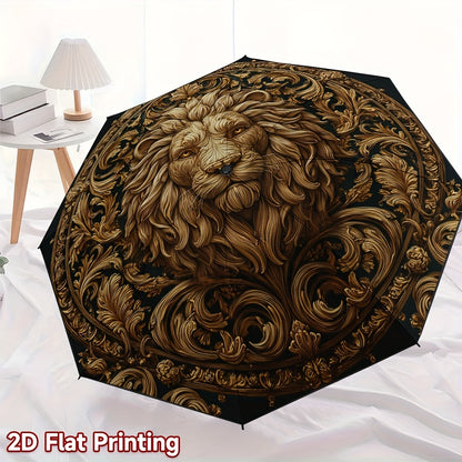 Automatic Open/Close Umbrella with Golden Lion Head Design - Elegant Black & Golden Accent Folding Umbrella, Heavy-Duty Iron Frame & 8-Rib Structure, Auto Open Close Button, Compact Travel Umbrella for Women/Men, Ideal Gift f