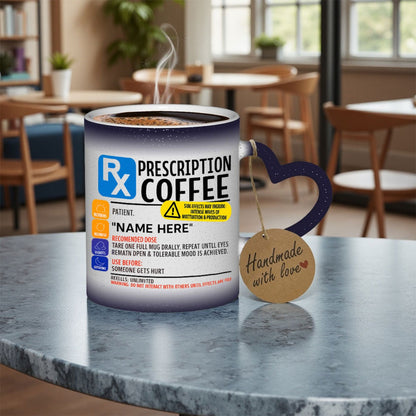 11oz 350ml Color Changing Mug - Durable Ceramic Coffee Cup with "PREScription COFFEE" Design, Hand Wash Only, Reusable Drinkware for Home, Office, Outdoor & Study - Perfect Holiday Gift for Christmas, Halloween, Easter, Coffe