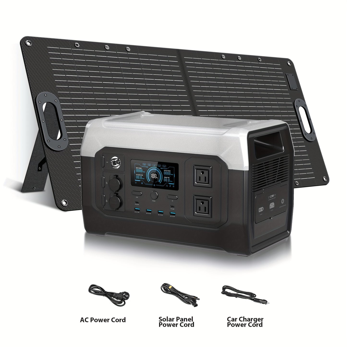 1024Wh 1600WPortable Power Station+100W Solar Panel | LiFePO4 Battery, UPS Function, 2x110V AC Output | Power For Camping Gear, Garden/Yard Decor, Party Decorations, Halloween Decorations, Christmas Lights | Solar Generator P