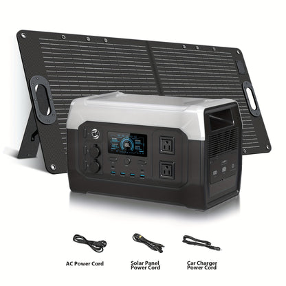 1024Wh 1600WPortable Power Station+100W Solar Panel | LiFePO4 Battery, UPS Function, 2x110V AC Output | Power For Camping Gear, Garden/Yard Decor, Party Decorations, Halloween Decorations, Christmas Lights | Solar Generator P