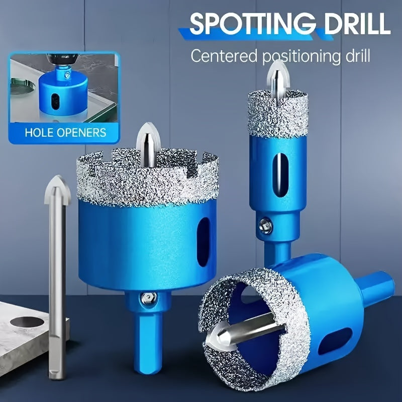 Dual Wet and Dry 18mm-35mm Diamond Hole Saw with Positioning Drill, Blue Surface | Suitable for Glass, Marble, Granite, Stone, and Porcelain, Each Set Includes a Wrench