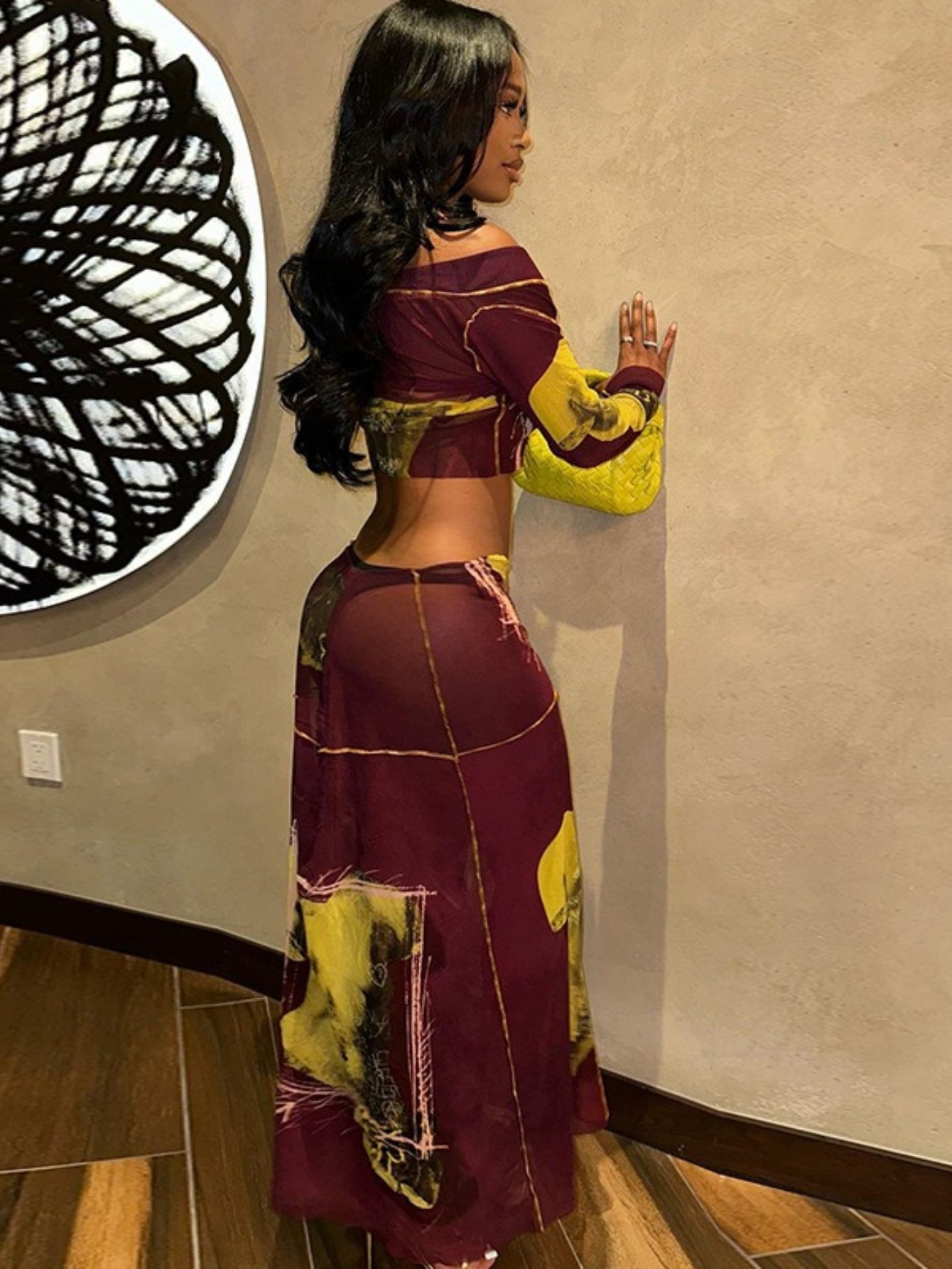 ARTPAGE Long-Sleeved Navel-Baring Top Fashion Buttoned Skirt Two-Piece Trendy Women'S Dress