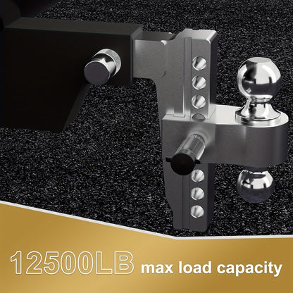 Adjustable Trailer Hitch Fits 2-Inch Receiver, 6/8Inch Drop Hitch Heavy Duty Aluminum Drop Hitch | Tri-Ball (1-7/8" X 2" X 2-5/16") With Dual Pin Key Locks And 15000 LBS GTW-Truck Trailer Hitch, Heavy Duty Solid Ball Mount, S