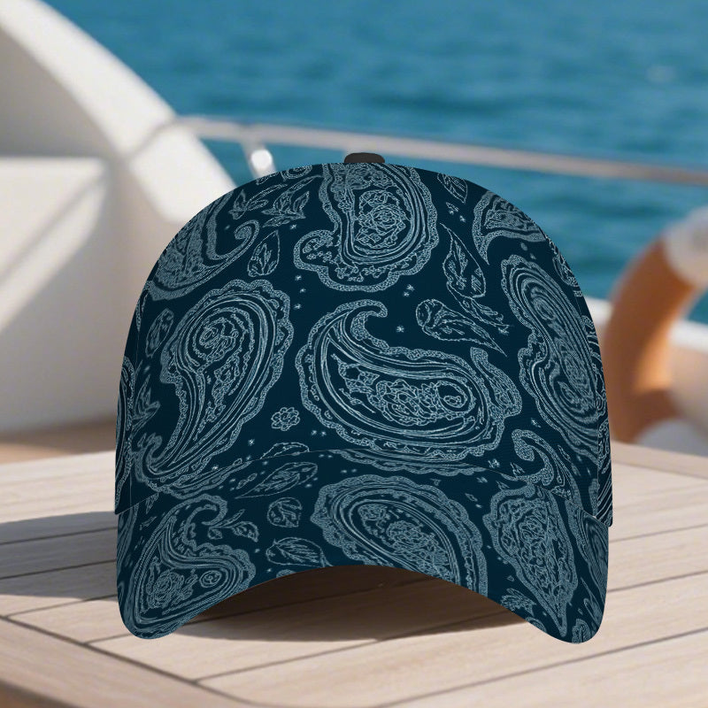 1pc Teal Paisley Swirl Art Print Classic Baseball Cap - Adjustable, Lightweight, Stylish Duckbill Hat for Men, Perfect for Sports & Casual Attire, Everyday Headwear | Funky Style Cap | Lightweight Hat