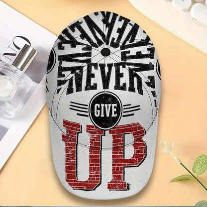 1pc "Never Give Up" Typography Print Baseball Cap - Adjustable Snapback, Polyester, Full-Body Vibrant Red & White Design, Ideal for Sports, Outdoor Running & Street Style
