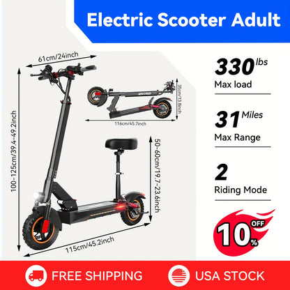 Aoniu M4 Electric Scooter for Adults with Seat Fast 25-30 Speed Off Road Heavy Duty 300 Lbs 10 Inch Foldable E Scooter Mobility Folding Bike for Men 30 to 40 Miles Long Range E Scooters