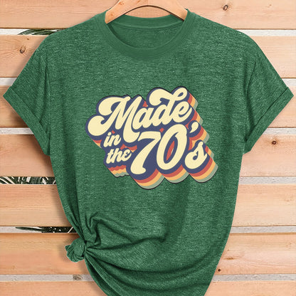 Women'S Vintage 70s Graphic T-Shirt - Retro "Made in the 70s" Print with Rainbow Lettering & 70s Icons, Loose Fit Casual Tee for Gym, Casual Attire & 70s Themed Parties - Soft Breathable Round Neck Summer Top, Local Warehouse