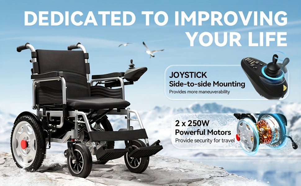 Foldable Electric Wheelchair Exclusively For Elderly -70-Pound Design For Effortless Carrying, Ideal For Seniors. Equipped With Electromagnetic Brakes For Secure Slope Stops And 15-Km Long-Range Battery For Extended Outings.