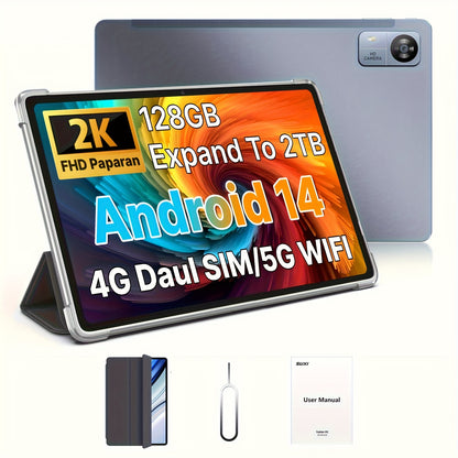 SUXI 2025 New 4G LTE Android 14 Tablet with Calling Capabilities, 10.1-inch FHD In-cell Screen, Octa-core Chip, 12GB RAM + 128GB Storage (expandable Up to 2TB), 5G Wi-Fi, Dual Cameras. Suitable for Gaming, Office Work, Studyi