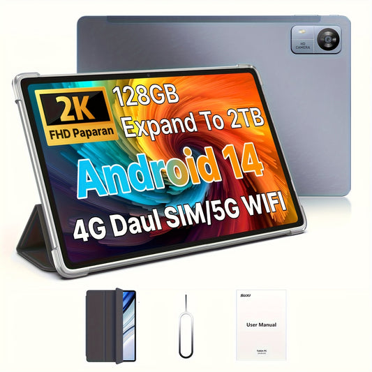 SUXI 2025 New 4G LTE Android 14 Tablet with Calling Capabilities, 10.1-inch FHD In-cell Screen, Octa-core Chip, 12GB RAM + 128GB Storage (expandable Up to 2TB), 5G Wi-Fi, Dual Cameras. Suitable for Gaming, Office Work, Studyi