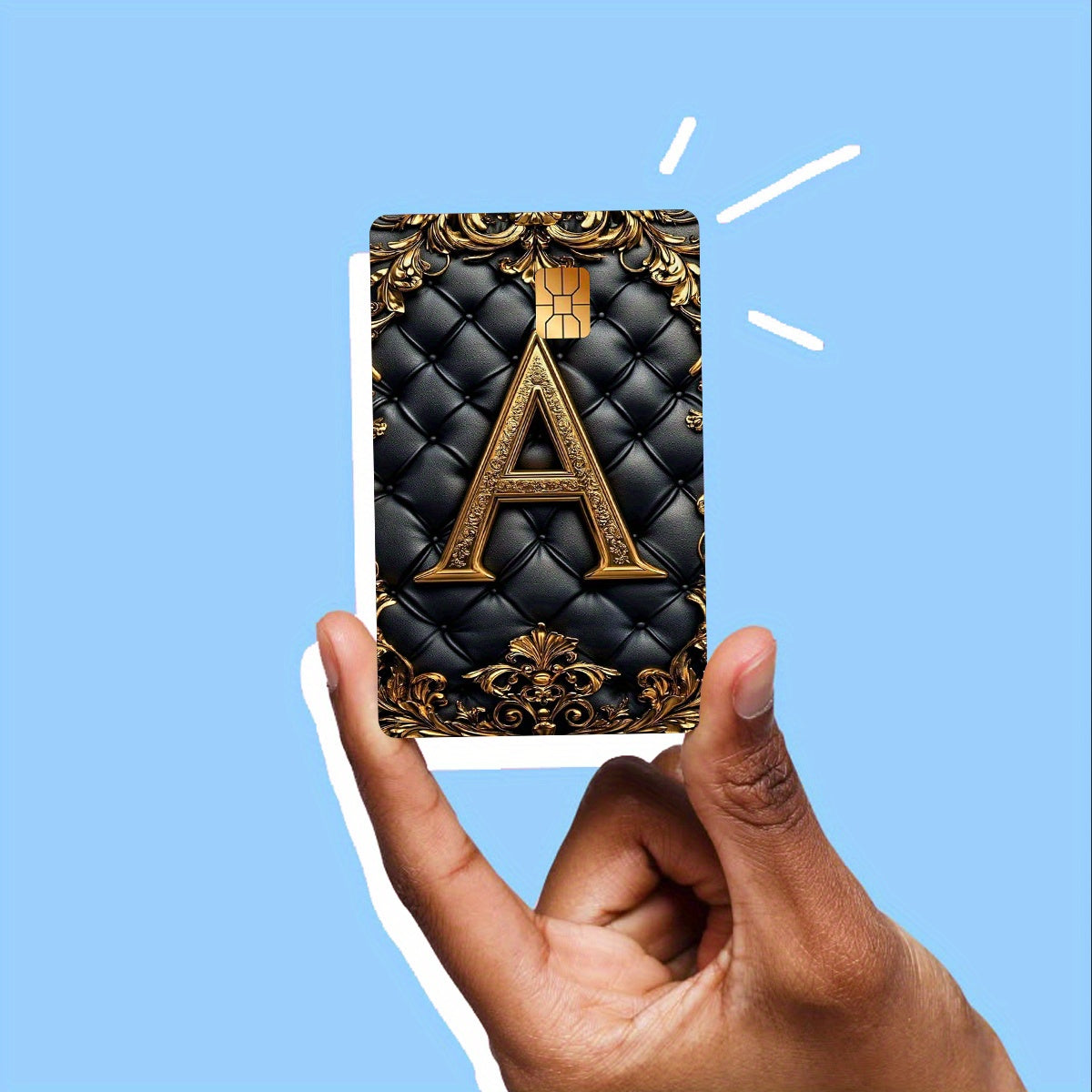 Luxury Faux Leather Texture Letter A Sticker Set, Black Golden Color, Tech Feel, 2pcs Durable Privacy Stickers Made of PVC Material, Suitable for Credit Cards, Transportation Cards, Debit Cards, etc., Scratch-Resistant, Remov