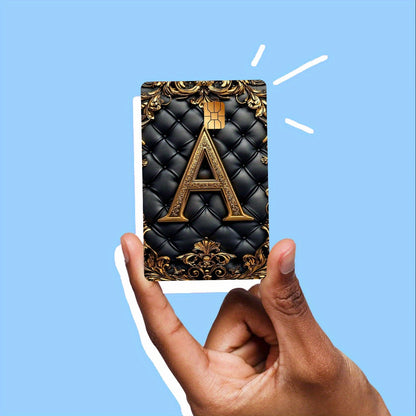 Luxury Faux Leather Texture Letter A Sticker Set, Black Golden Color, Tech Feel, 2pcs Durable Privacy Stickers Made of PVC Material, Suitable for Credit Cards, Transportation Cards, Debit Cards, etc., Scratch-Resistant, Remov