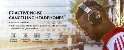 Active Noise Cancelling Wireless Headphones, 30H Playtime, with Microphone, Deep Bass, 30 Hours Playtime
