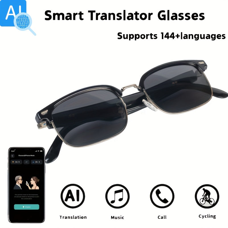 AI Smart Glasses with 160+ Language Real-Time Translation, Chat GPT System, Built-in Mic & Speaker, HD Voice Calls & Music Playback, Smart Glasses with Camera & Voice Assistant for Men & Women, USB-Powered, Compatible with Sm