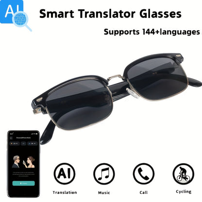 AI Smart Glasses with 160+ Language Real-Time Translation, Chat GPT System, Built-in Mic & Speaker, HD Voice Calls & Music Playback, Smart Glasses with Camera & Voice Assistant for Men & Women, USB-Powered, Compatible with Sm