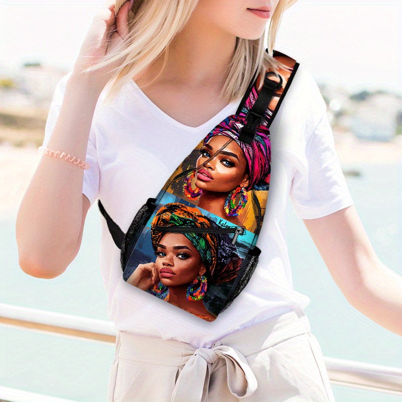 African Woman Print Waist Bag, Crossbody Chest Pouch, Hiking Backpack, Foldable Large Capacity, for Shopping, Work, Casual Travel, Perfect Holiday or Birthday Gif