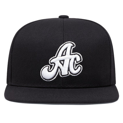 AC Embroidered Snapback Cap for Men & Women - Outdoor Sports Fashion Flat Brim Hat with Side Lettering, Hand Washable Acrylic Knit Fabric - Single Pack - For Sports Enthusiasts & Casual Wear - Perfect Gift for Outdoor Lovers