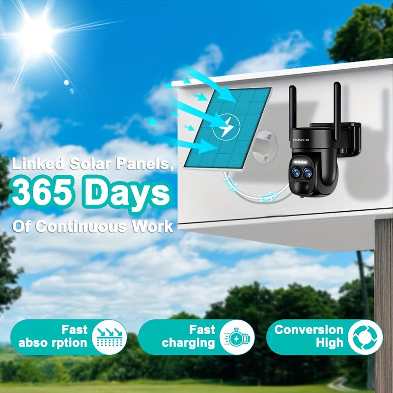 Halloween Special Offer! High Quality [10x Zoom] 360-degree Low-power CCTV Solar Panel Battery 2K QHD WiFi Camera with Spotlight Alarm, Motion Detection, Color Night Vision, Two-way Audio