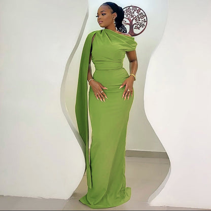 Women's Slim Fit Single Shoulder Dress - Elegant Strapless Diagonal Collar Long Evening Gown Suitable for Weddings, Galas, Proms - Year-Round Formal Dress