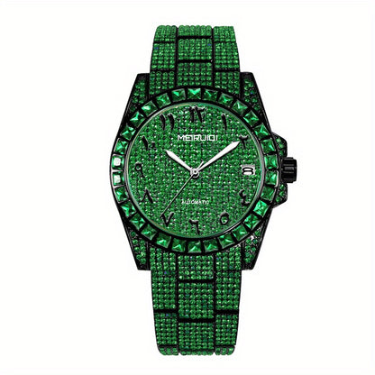 1pc Men's Luxury Green Tourbillon Mechanical Watch with Automatic Movement, 4-Hand Display (Hour/Minute/Second/Chronograph) - -Green Dial, Golden Hands & Black Bezel, Steel Band, Calendar, Mechanical Tourbillon Mechanism, No