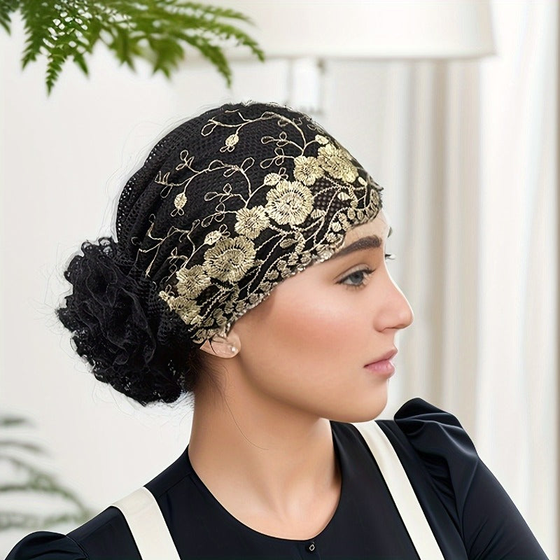 2pcs Women'S Embroidered Floral Breathable Stretch Headwrap | Multi-color Elastic Casual Cute Bohemian Muslim Turban for Hair Covering and Daily Wear