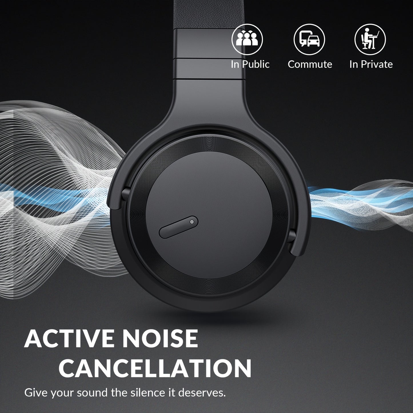 Active Noise Cancelling Headphones Wireless Headphones with Rich Bass, Clear Calls, 30 Hours Playtime, Comfort Fit, Black