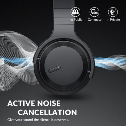 Active Noise Cancelling Headphones Wireless Headphones with Rich Bass, Clear Calls, 30 Hours Playtime, Comfort Fit, Black