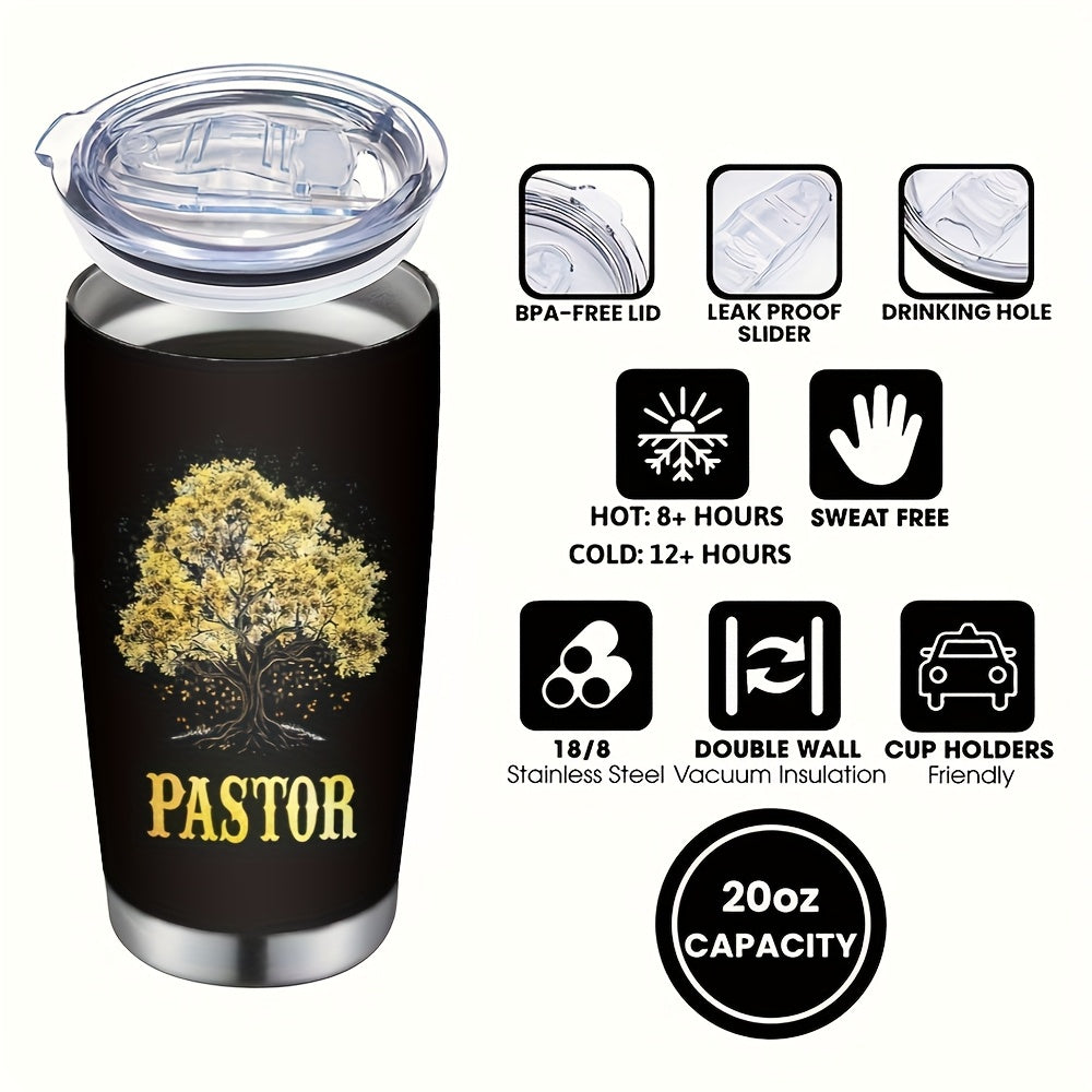 20oz Pastor Appreciation Cup with Lid & Straw - Stainless Steel Insulated Tumbler, Tree of Life Design, "Thank You for All You've Done" Message, Perfect Gift for Churches, Home, Office, Travel - Black, Church Gift Item | Insp