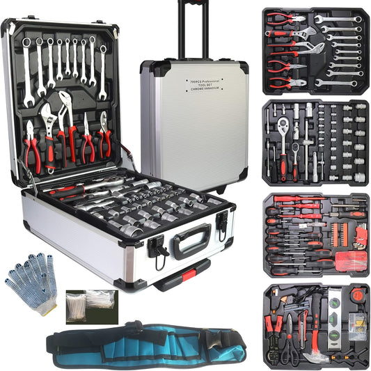 799pcs Tool Set, Aluminum Tool Set with Wheels, Household Tool Kit, Automotive Repair Tools, Industrial Maintenance Tools, Professional Repair Tool Set, Suitable for Boyfriend'S Birthday, Thanksgiving, Halloween, Best Gift fo