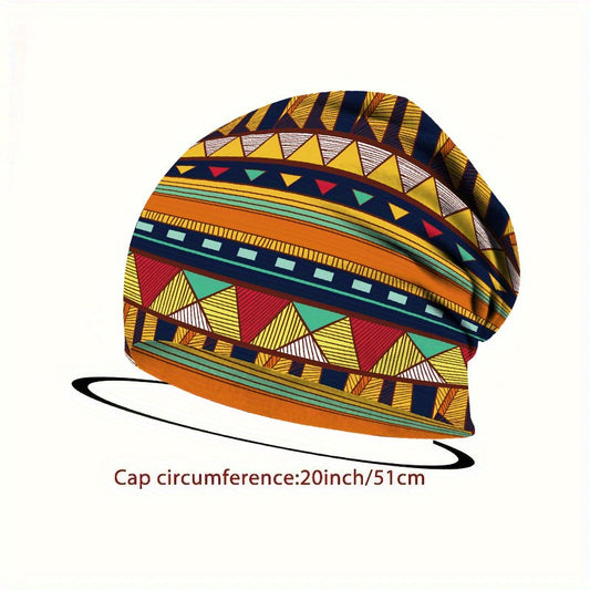 1/4pcs Vibrant Geometric Print Bohemian Style Women'S Loose Hat - Lightweight, Stretchy Fit, Hand Washable, Perfect for Chemotherapy Support & Casual Wear | Boho Headpiece | Lightweight Beanie, Winter Hat For Women, Cap For W