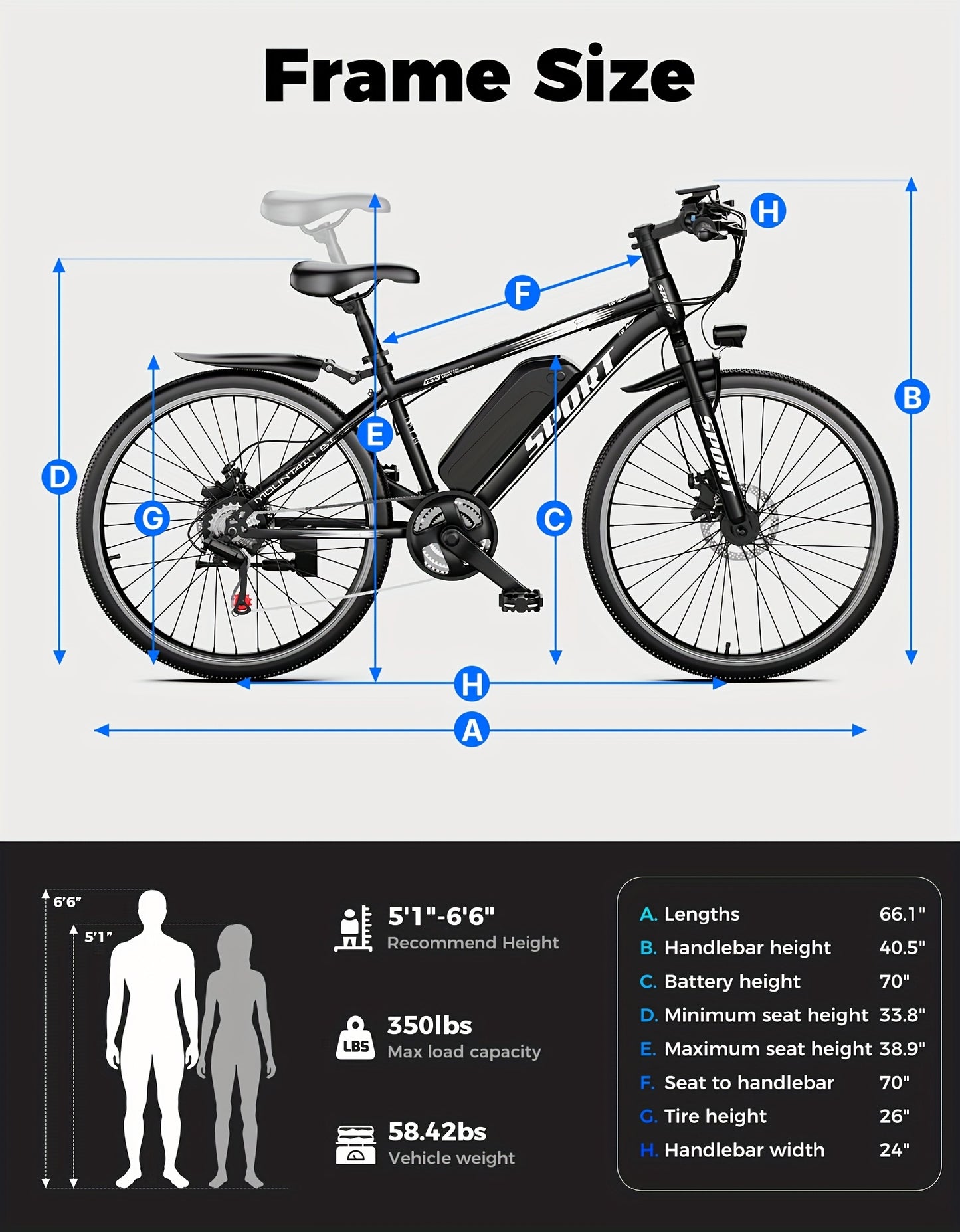 G26 749W/500-750W Peak Motor Electric Bike for Adults - 55-Mile Range 25 MPH Heavy-Duty E-Bike, 26" All-Terrain Tire-like Carbon Wheel, 480Wh Removable Battery, 7-Speed & Front Suspension, White/Black ( Plug) - Ebike for Comm