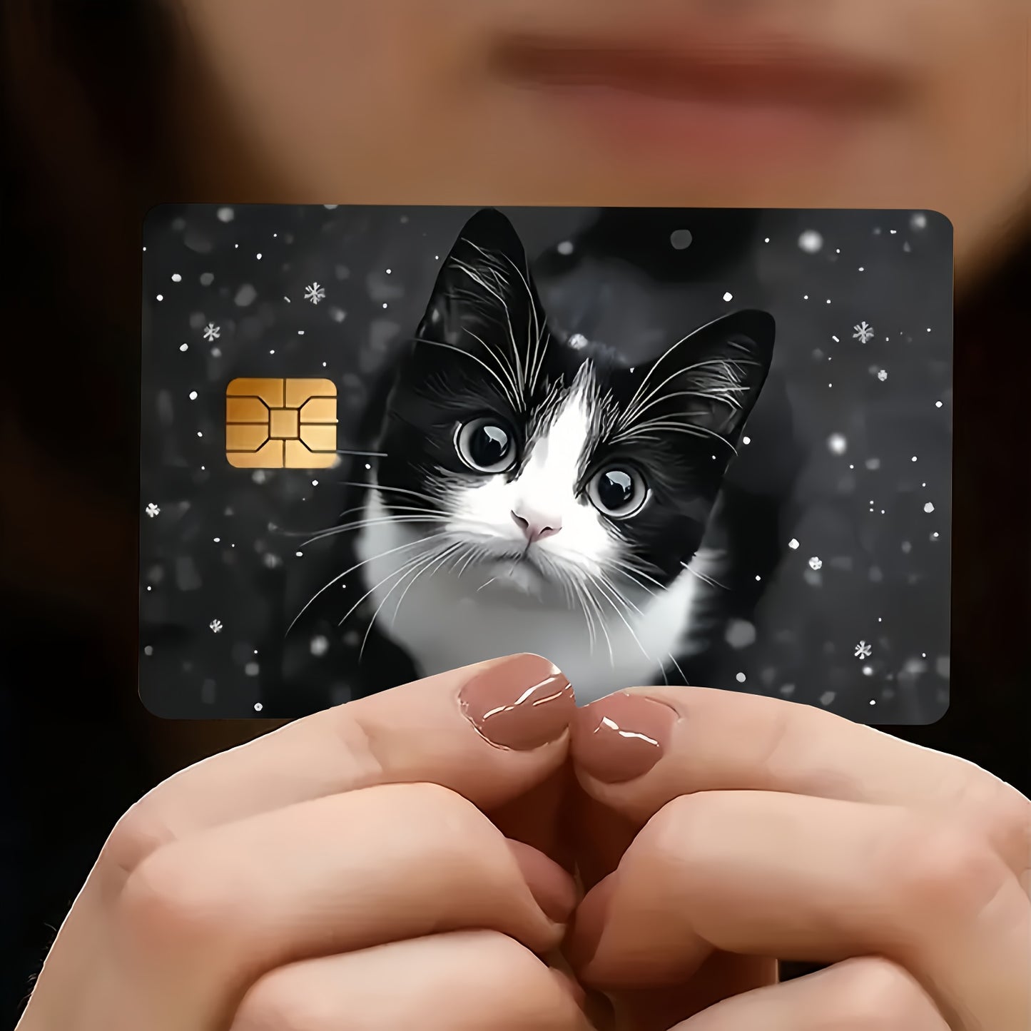 2pcs Cute Black and White Kitten Waterproof Stickers for Credit Card Light Beige Cover, Ultra-Thin, High-Quality, Scratch-Resistant, Suitable for Credit Cards, Bank Cards, Bus Cards, Removable Self-Adhesive for Most Cards, Id