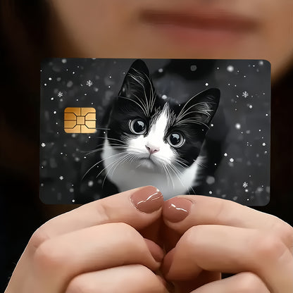 2pcs Cute Black and White Kitten Waterproof Stickers for Credit Card Light Beige Cover, Ultra-Thin, High-Quality, Scratch-Resistant, Suitable for Credit Cards, Bank Cards, Bus Cards, Removable Self-Adhesive for Most Cards, Id
