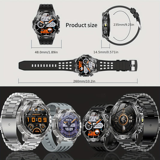 Men'S Smart Watch, Waterproof Smart Watch, Suitable for Outdoor Sports, IP68 Deep Waterproof, Waterproof Speaker, LED Flashlight, Call Answering, Music Control, 800Mah Battery, Compass, Compatible with Iphone And Android Phon