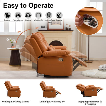 63" Brown Faux Leather Recliner Sofa with Console, Cup Holders, Lumbar Pillow & Storage Pocket - Contemporary Metal Frame Office Chair for Home or Office Use
