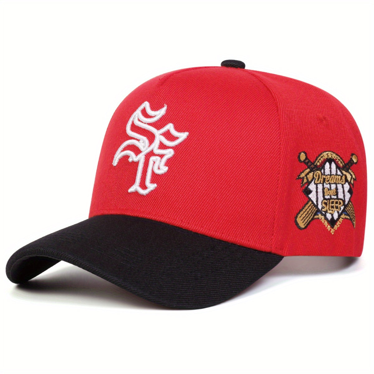 Men's Gothic SF Baseball Cap - Lightweight Adjustable Hat with SF Lettering, Red/Black/, Polyester Fill for Outdoor, Sports, Casual Attire - Casual Streetwear Hat, Baseball Hat, Outdoor Headwear, Stylish Contrast Design, Brea