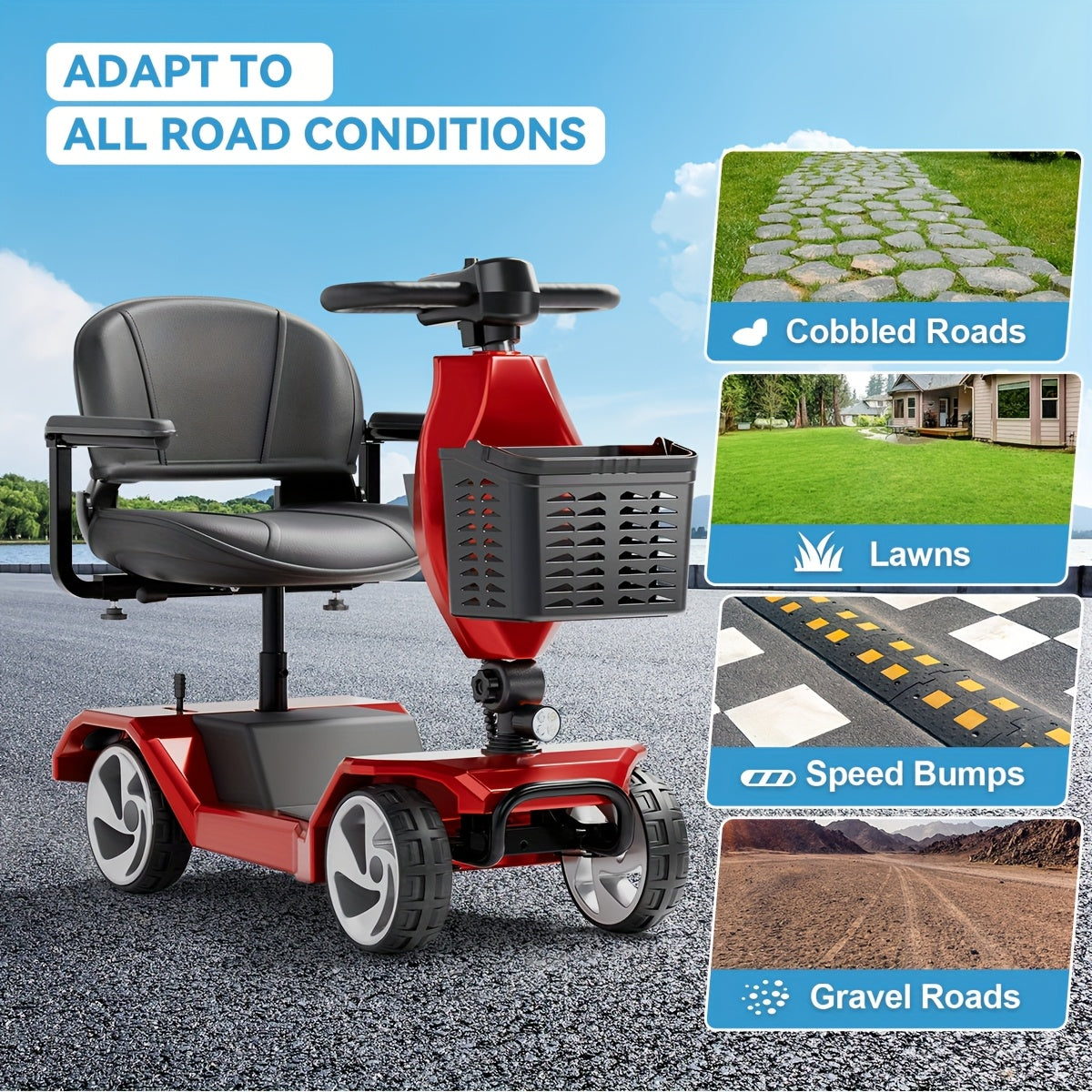 250W Motor+15 Mile Range! FSA/HSA Four Wheel Mobility Scooter, with A 260 Pound Weight Capacity And Foldable Design, Comes with A Front Facing Shopping Basket, Making It Easy to Shop with Just One Click!