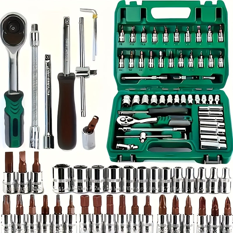 High-end Professional 53pcs Tool Set, Auto/bicycle Repair Machinery Kit, 1/2 Inch *1/4 Inch 3/8 Inch Drive Depth And Standard Wrench Set, Race-grade Auto Parts Repair Ratchet Wrench And Other Auto Repair Accessories Tool Set