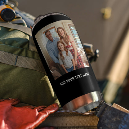 Customizable Coffee Mug Featuring a Photo, Available in 20 Oz, 30 Oz, And 40 Oz Sizes, Made of Stainless Steel with Vacuum And a Lid. an Ideal Personalized Christmas Present for Loved Ones.