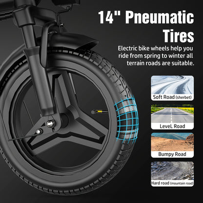 Folding Electric Bicycle, Peak Power 500 Watts, 25 Miles/ Per Hour Brushless Motor, 14-inch Tires, 48-volt 10 Ampere-hour Detachable Battery, Adult Electric Bicycle, Electric Bicycle, Suitable For Urban Commuting, Is The Best