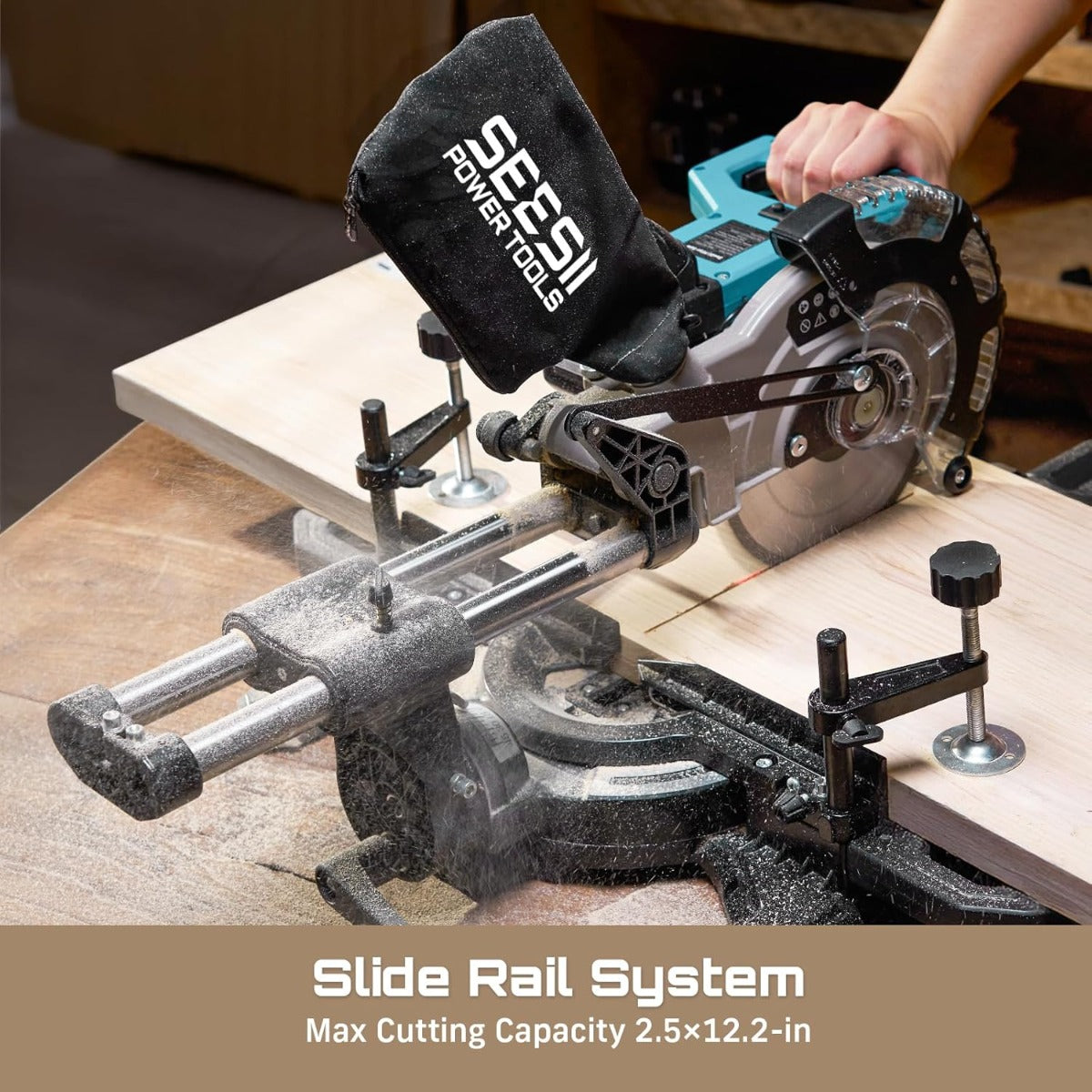 SEESII Sliding Compound Miter Saw: Cordless Electric Miter Saw with Laser Guide, 8-Inch, 2 * 5000mAh Batteries, Single 45° Angle, 24T TCT Blade, Max Cutting 2.5*12 Inches, Perfect for DIY and Woodworking, Miter Saws For Wood