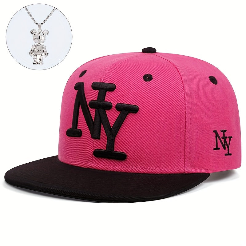 Two-piece "one hat and one decorative necklace" combination, new youth hip-hop baseball cap, exquisite embroidery adjustable lightweight and breathable travel, travel, size, and holiday gifts best choicesuitable for men and w