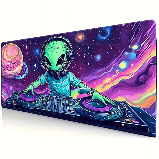 1pc Extra-Large Gaming & Office Desk Mat - Alien DJ Design with Spinning Board, Non-Slip Surface, Soft Touch, Large Rectangular Mouse Pad for PC, Laptop, Gaming Setup - Ideal For Gamers, Office Workers, Abstract Art Style, Sm