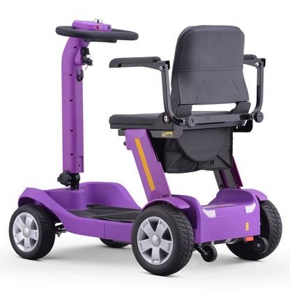 Foldable Mobility Scooter for Adults & Senior, 4 Wheels Powered Device for Travel, Lightweight and Portable, with LED Strip Light, Storage Bag, Charger Included, No Assemble Required