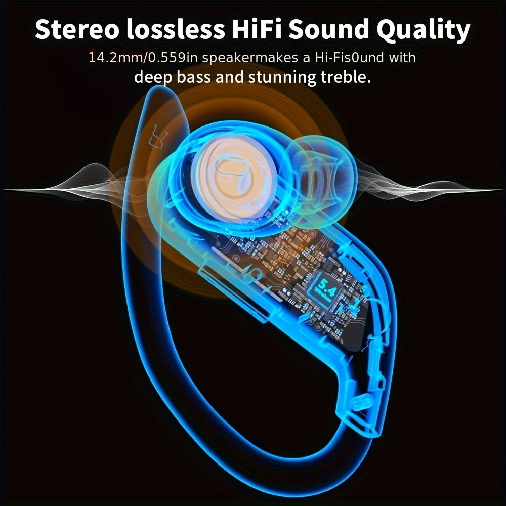 Open-Ear Wireless Earbuds Bluetooth Earbuds with 120-Hour Battery Life Bluetooth 5.4, SportsEarbuds with Built-in Microphone Wireless Charging Case with LED Display Wireless BlackWith Ear Hooks for Workouts, Running, And Gym