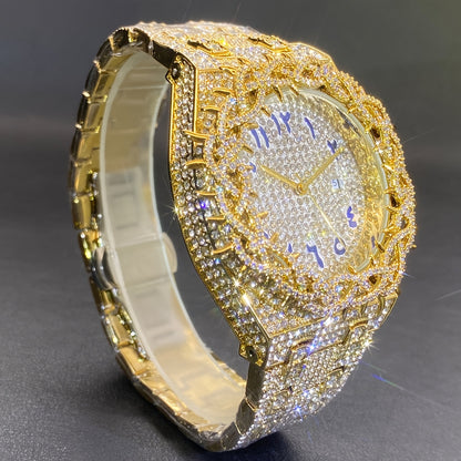 Men'S & Women'S Luxury Rhinestone-Encrusted Large Square Face Watch - Sparkling Mesh Inlaid Dial, High Quality Quartz Movement, Alloy Band with -Accented Bezel - Unisex Party & Everyday Watch for Men & Women, Statement Jewelr