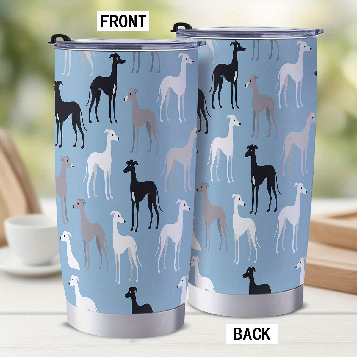 1pc Greyhound Dog Design 20oz/600ml Stainless Steel Tumbler with Straw & Lid - Double-Wall Insulated Cup, Leakproof & -Slip, 304 Stainless Steel Travel Mug for Coffee, Gym, Office, Car - Greyhound Pattern Insulated Bottle Gif